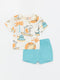 Crew Neck Printed Baby Boy T-Shirt and Shorts 2-Pack Set